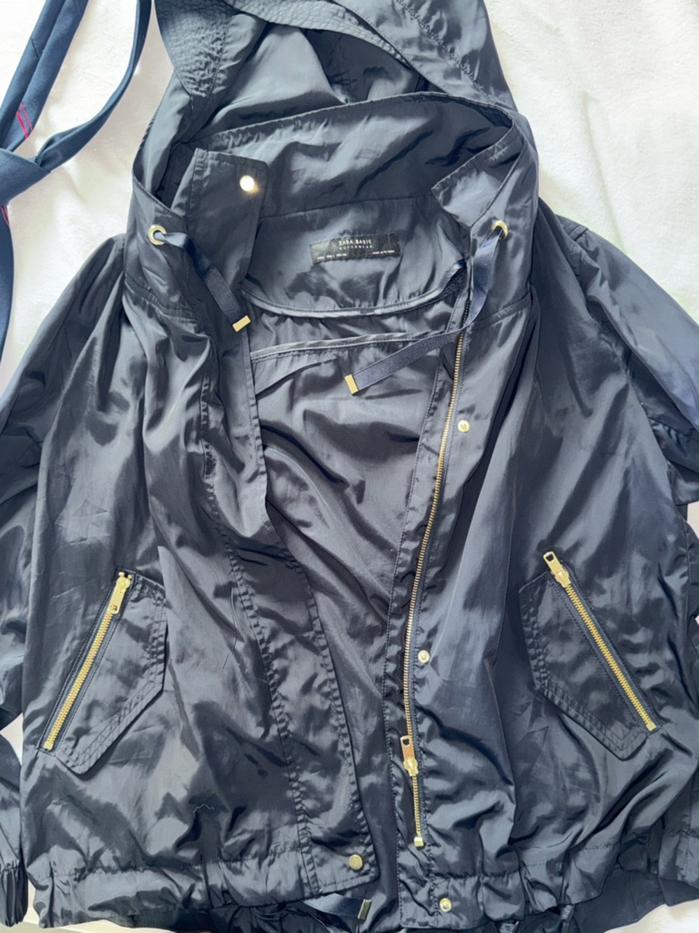 Zara Dark Navy Hooded Anorak Jacket with Gold Hardware